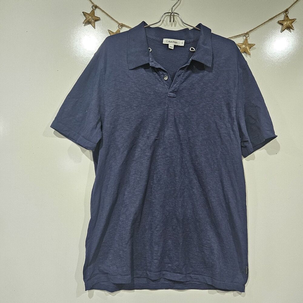 Calvin Klein Mens Blue Polo Size XLarge 100% Cotton Athleisure Golf Minimalist